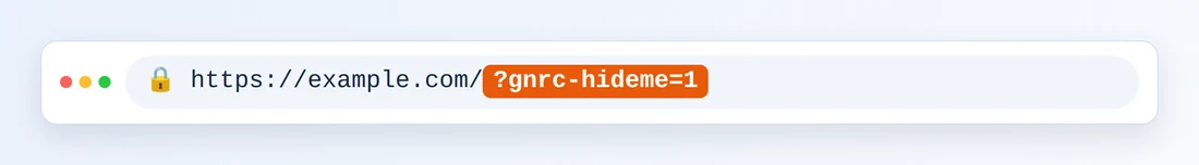Pasek adresu przeglądarki pokazujący https://example.com/ i wyróżnione ?gnrc-hideme=1